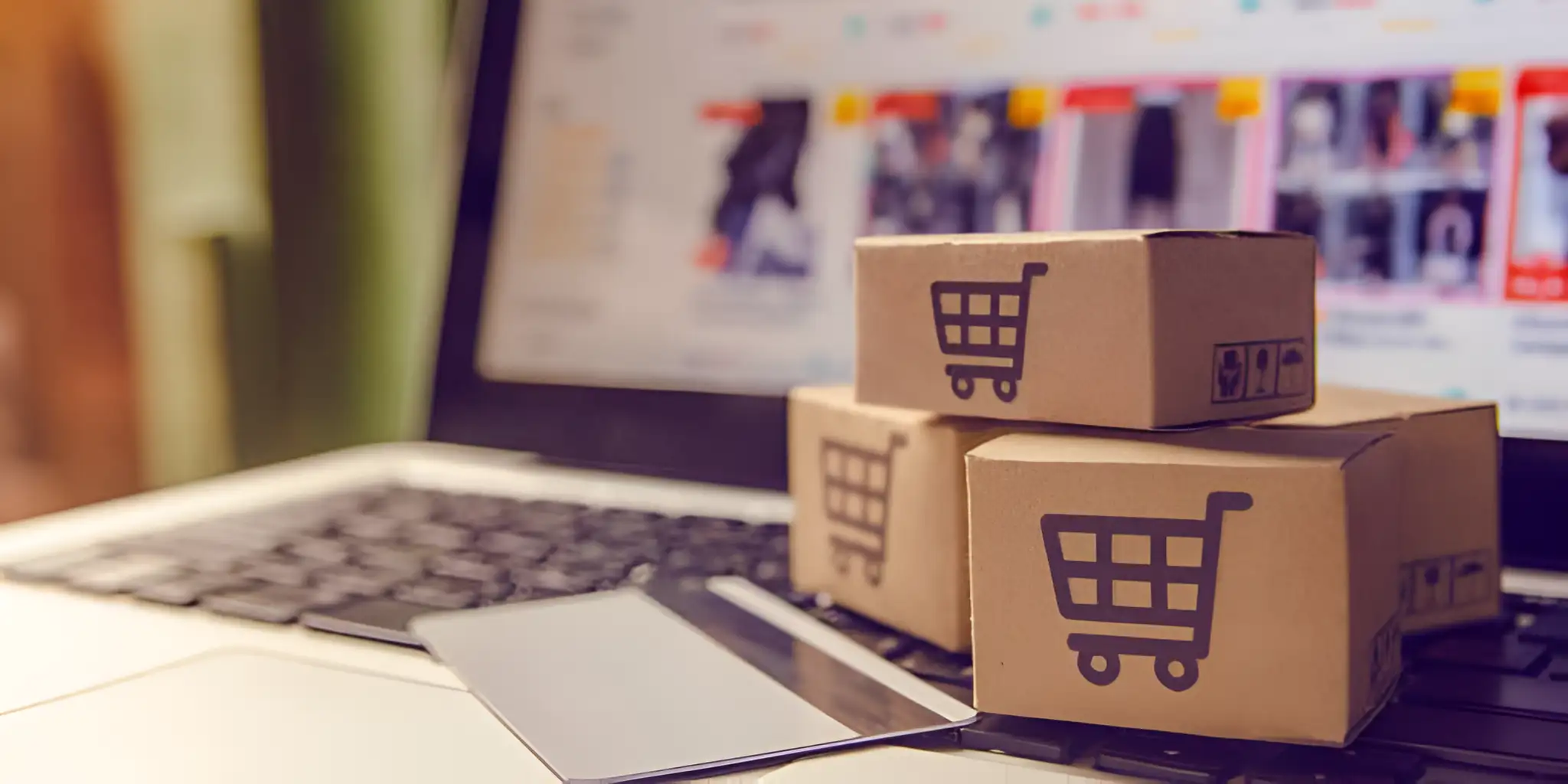 online store order boxes on keyboard
