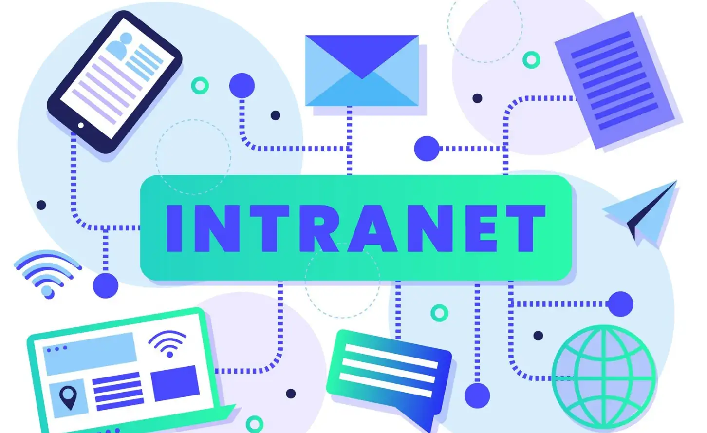 interconnected computer, a phone and messages and an internet icons
