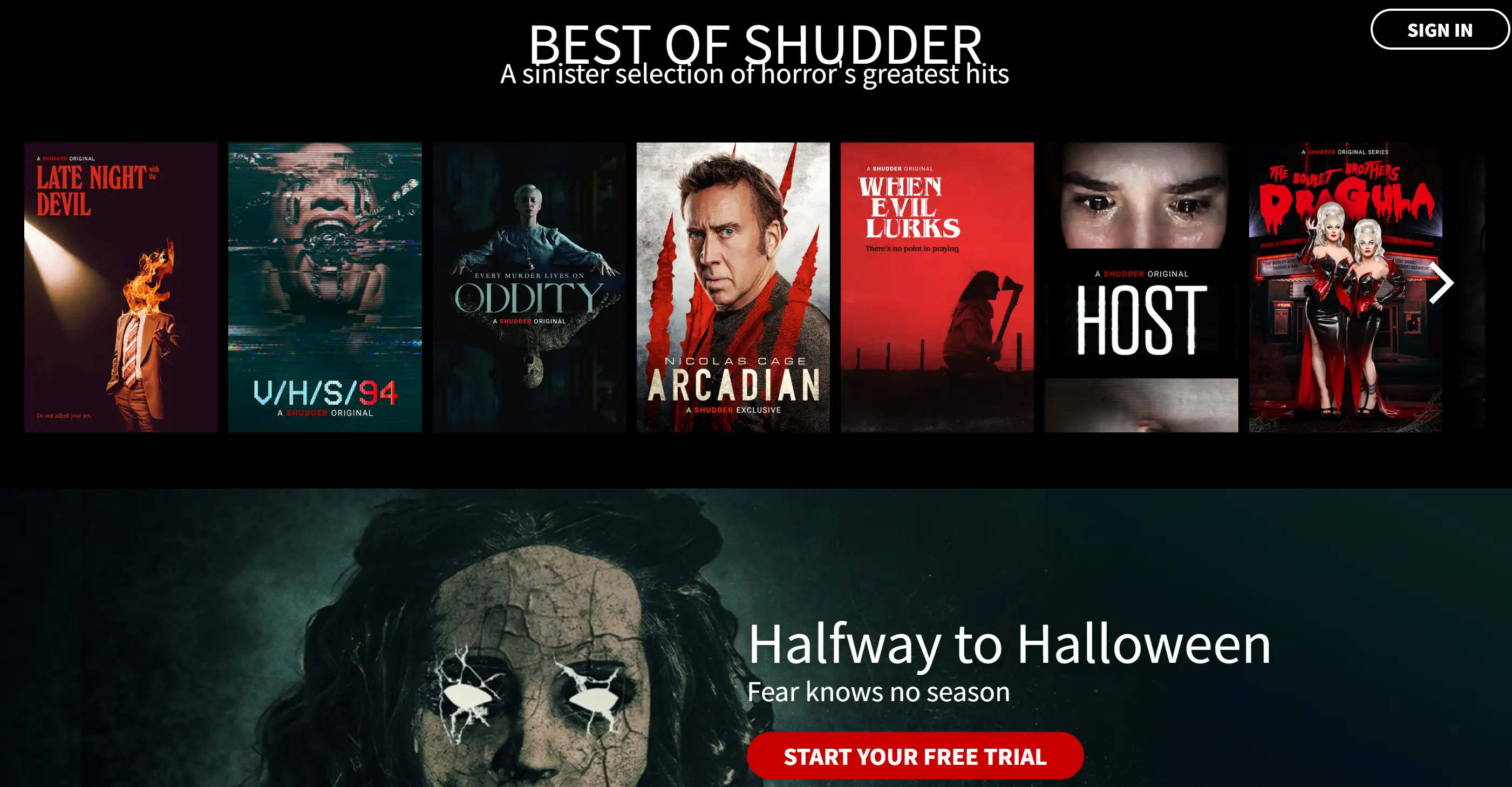 shudder homepage