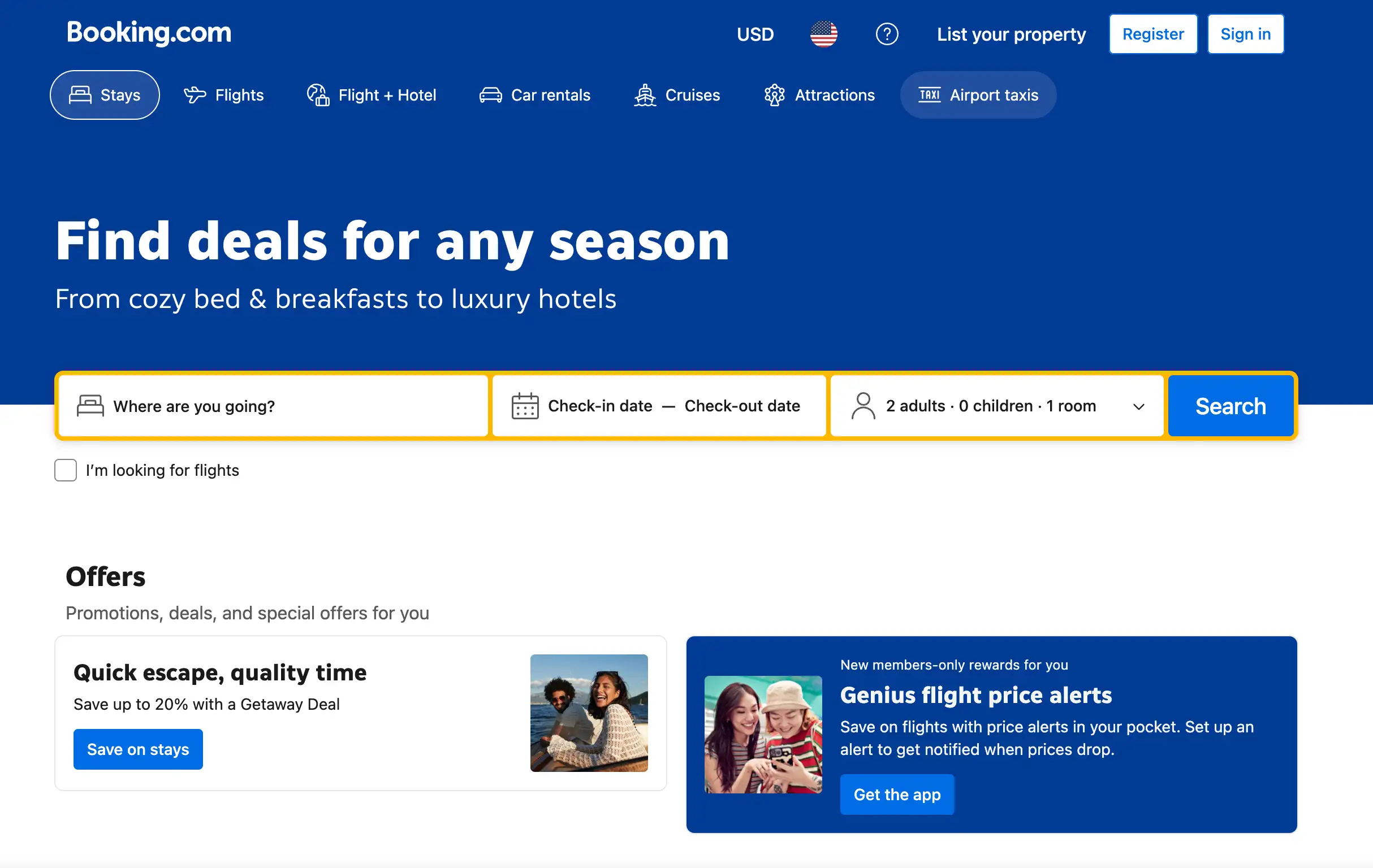 booking.com homepage