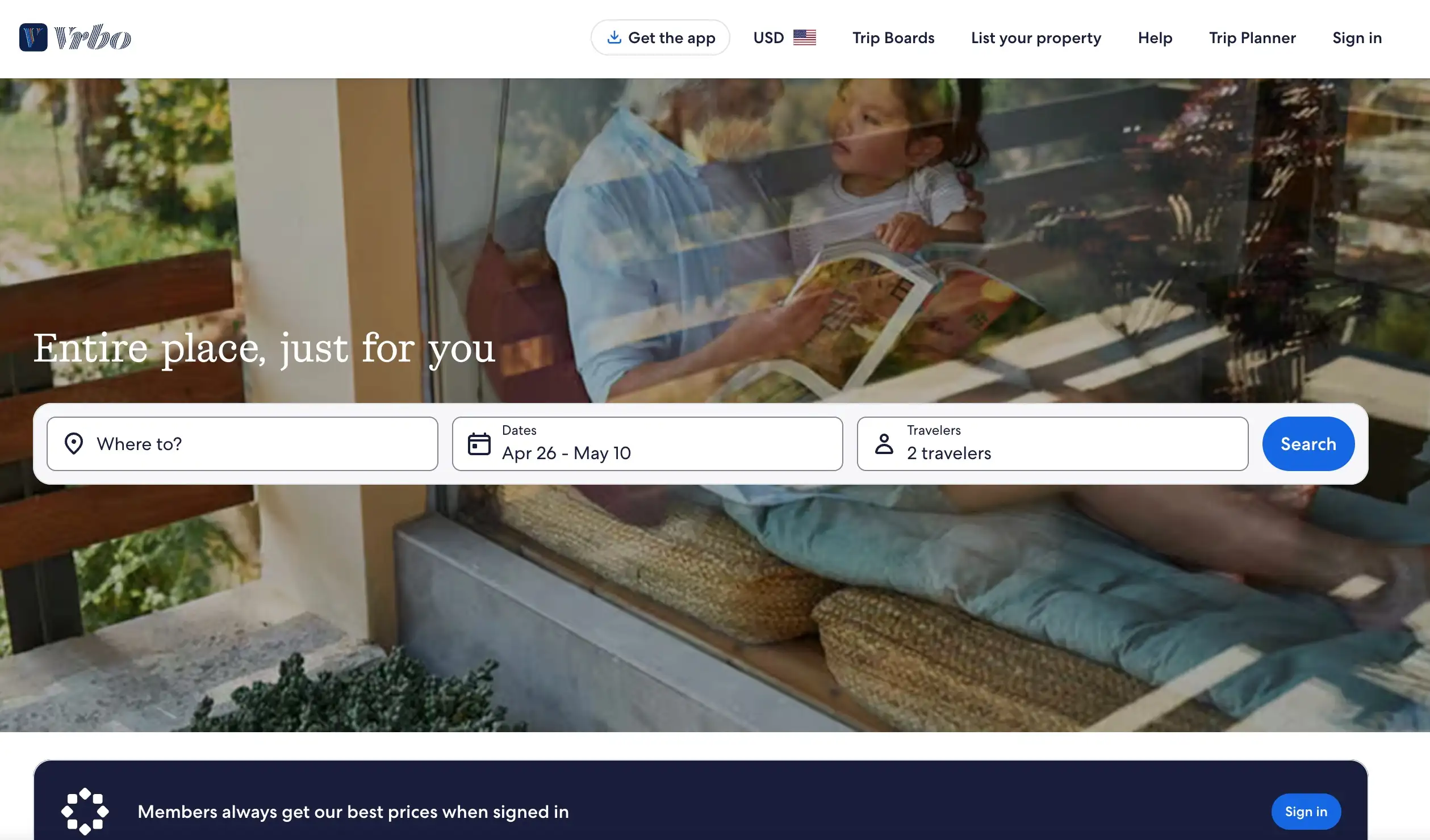 Vrbo homepage screenshot