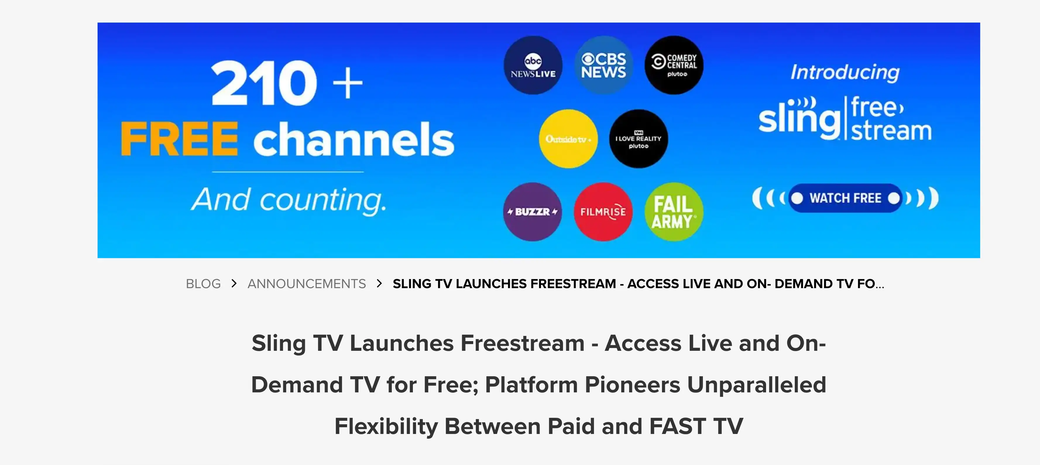sling tv launched freestream