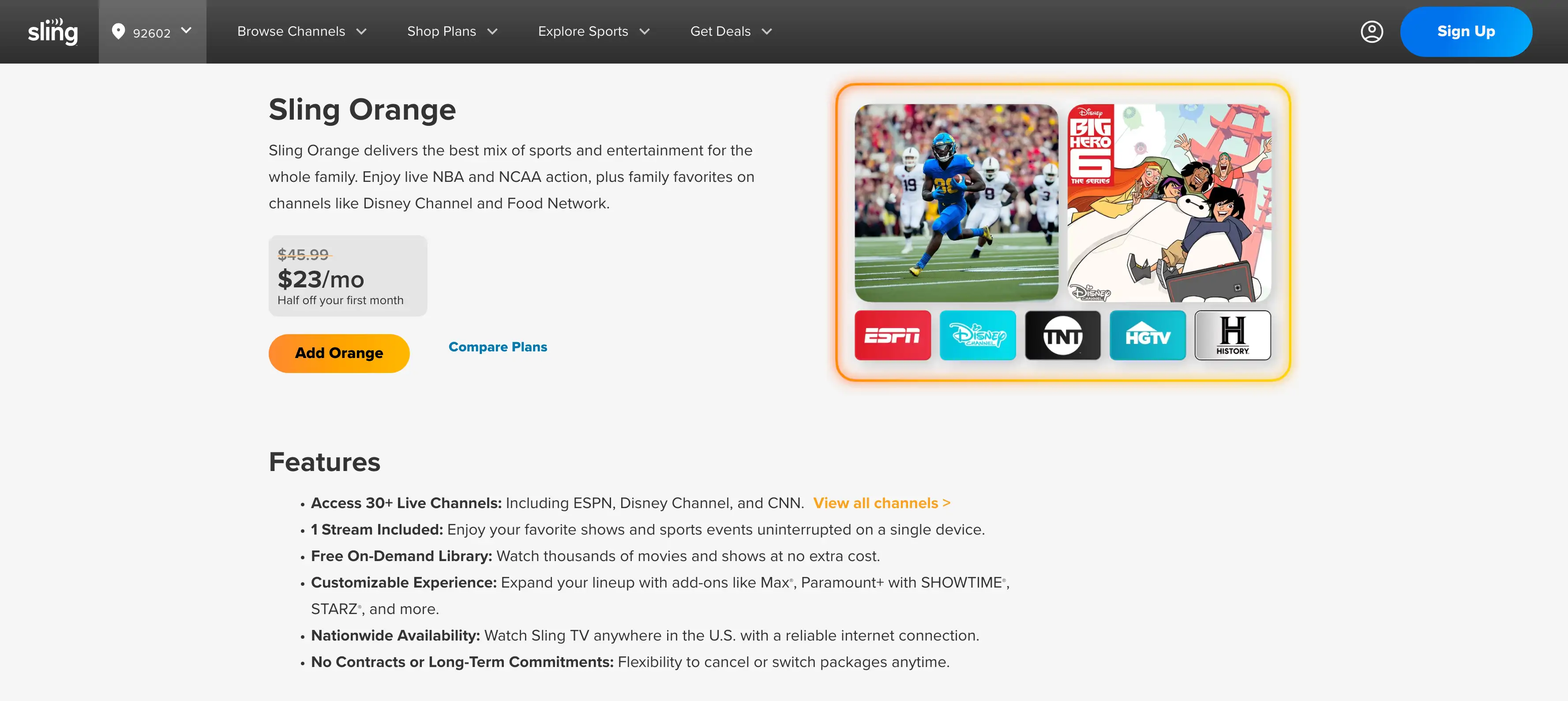 sling orange tv plan