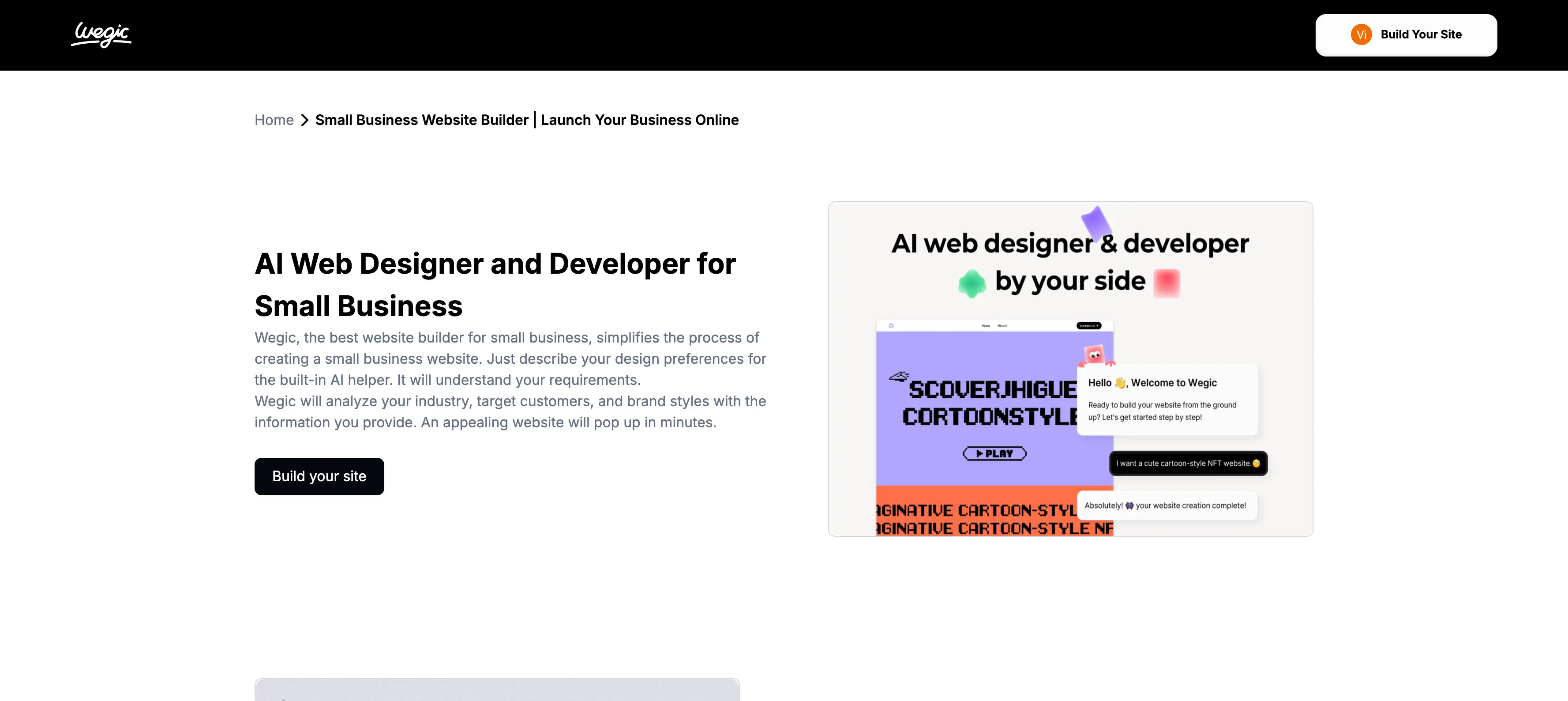 wegic ai web designer and developer for small business
