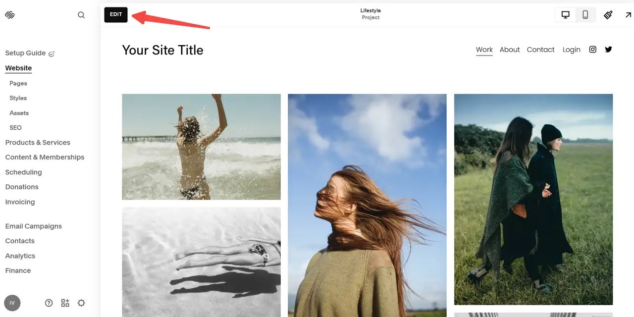 edit the squarespace website design