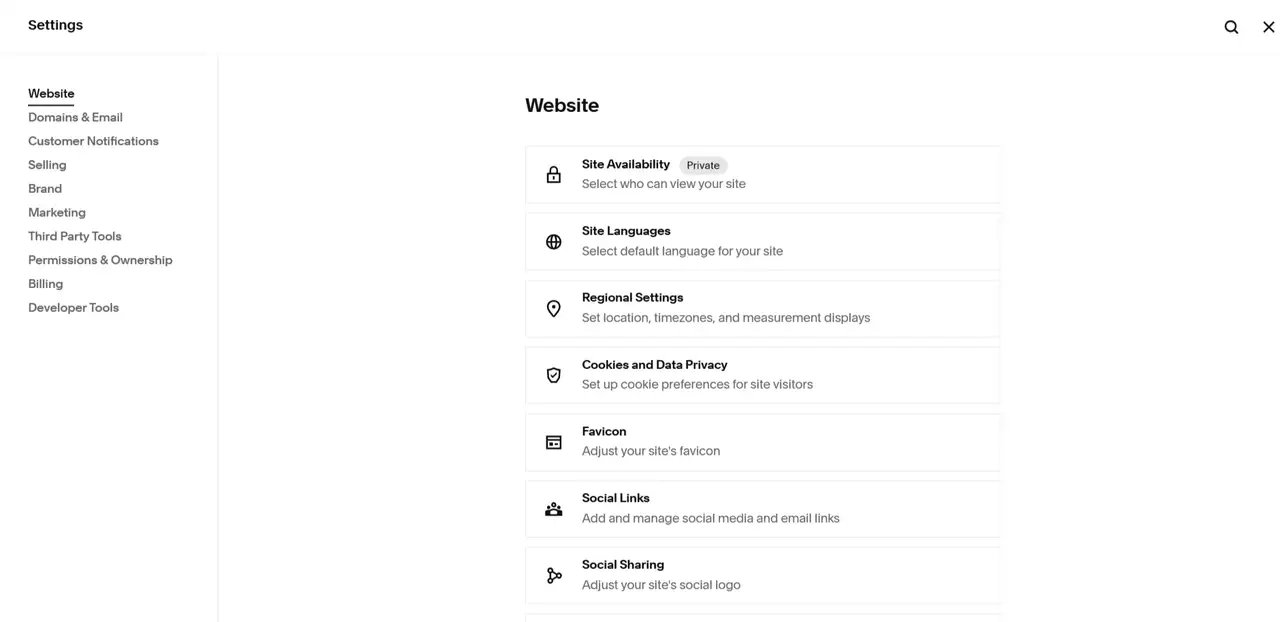 squarespace settings options