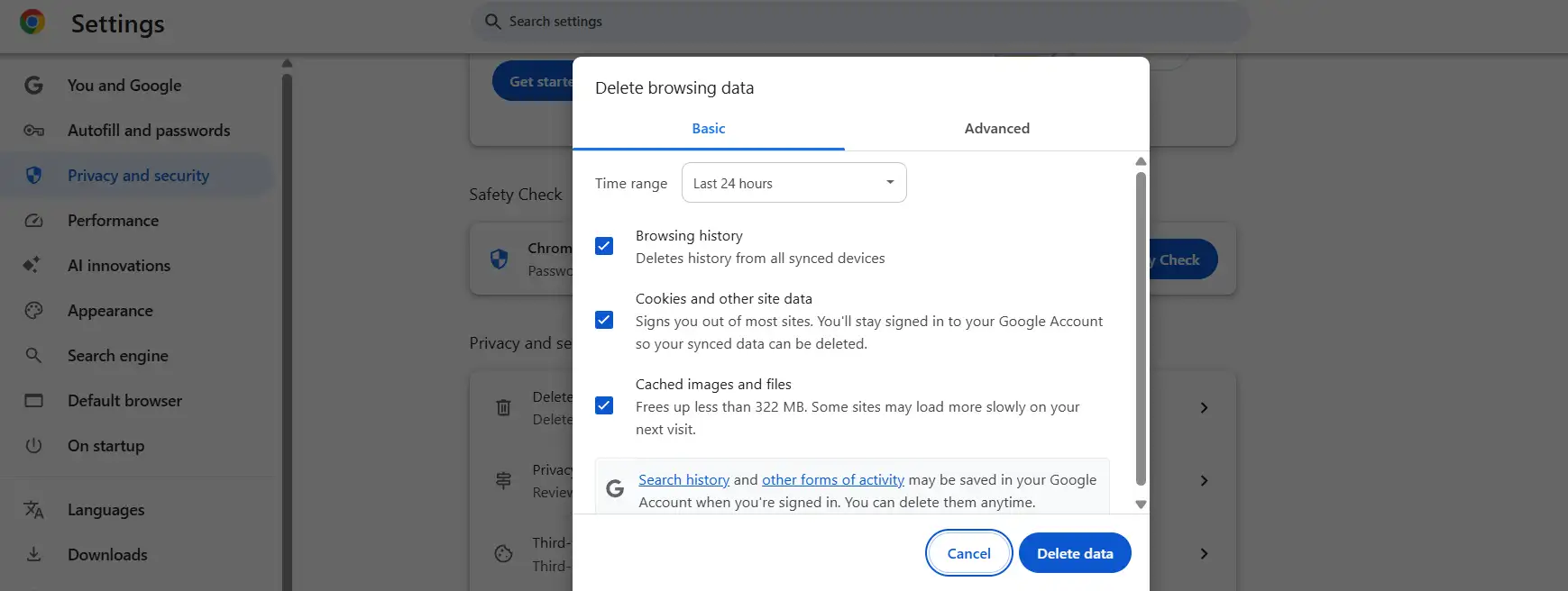 clear browser cache and cookies
