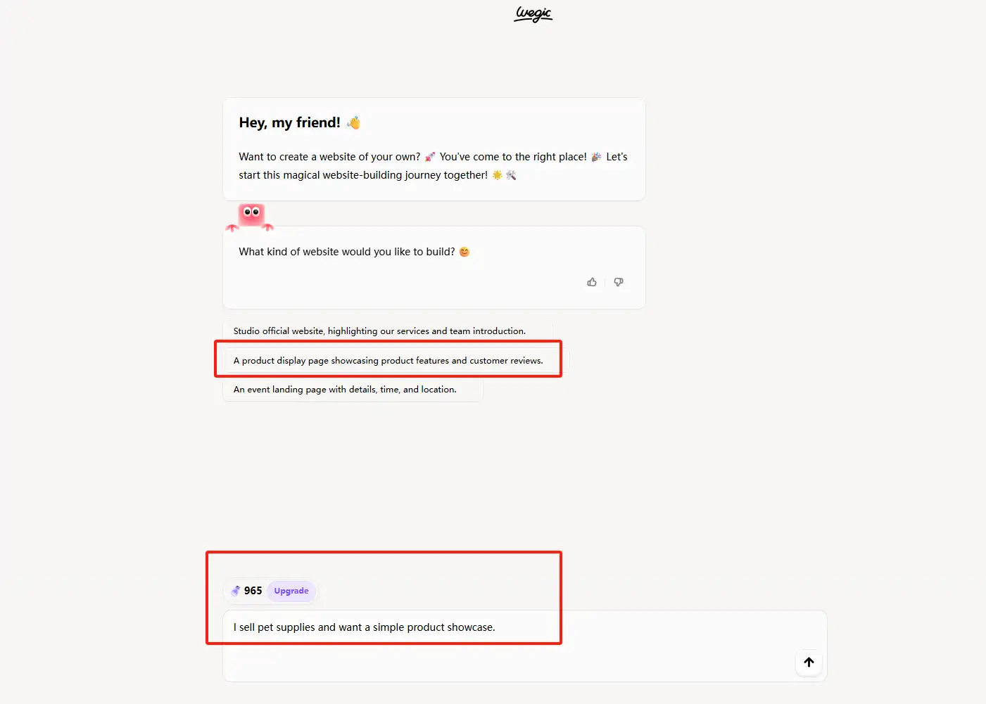 wegic ai is communicating with the user