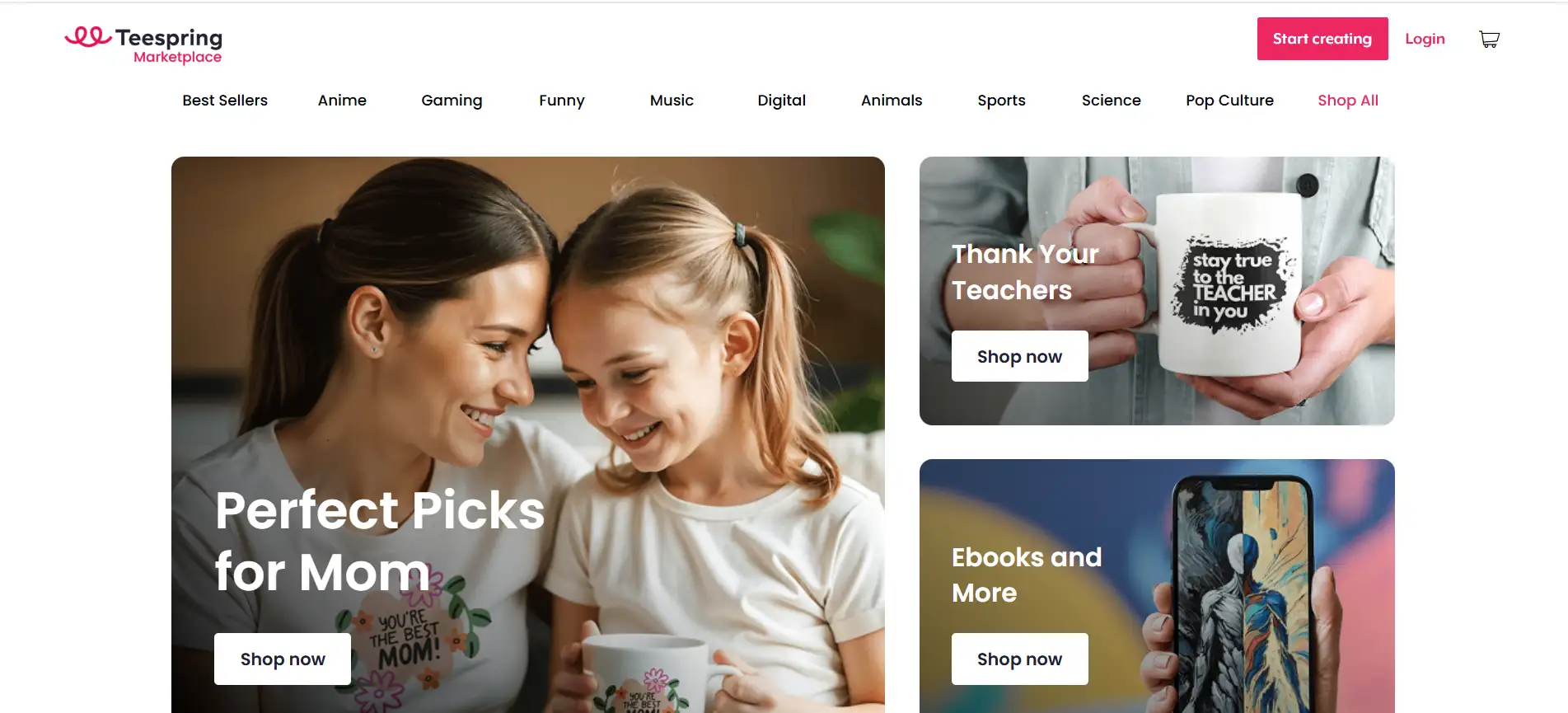 Teespring's homepage