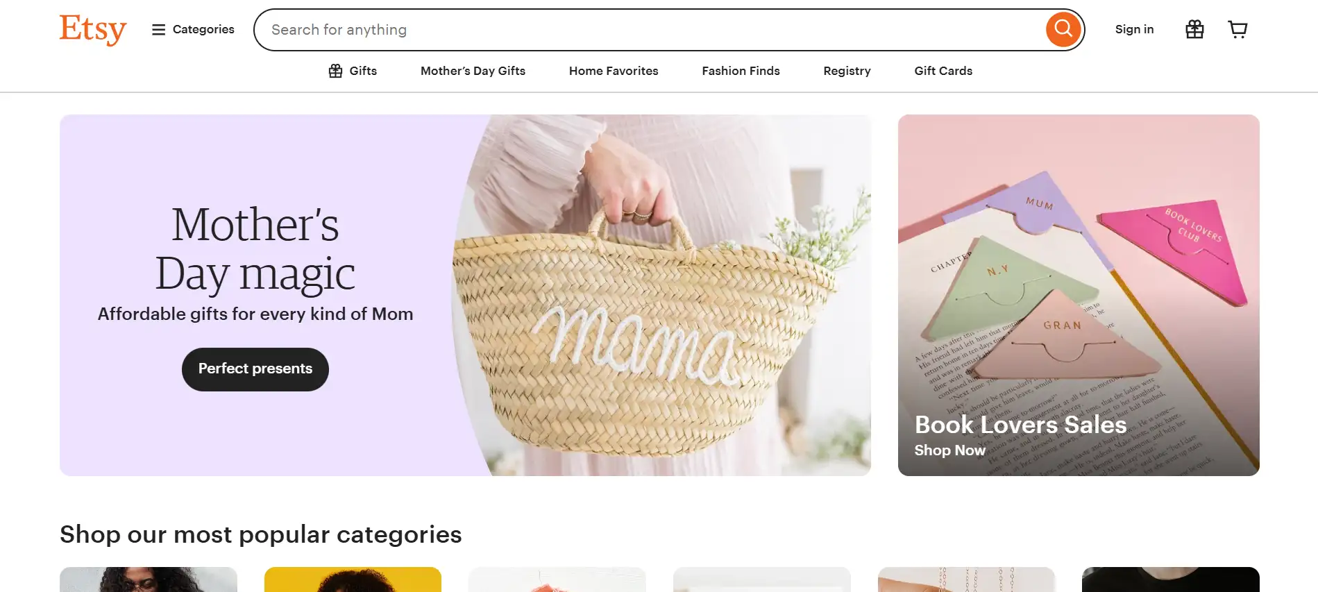 Etsy's homepage