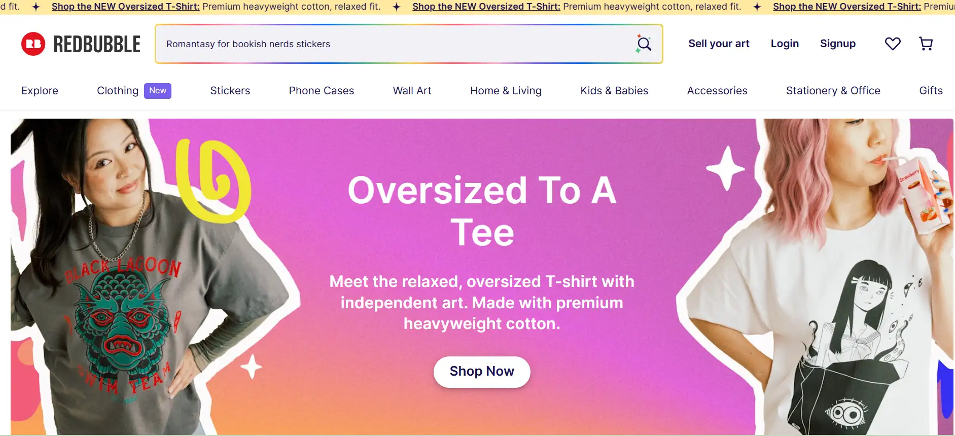 Redbubble's homepage
