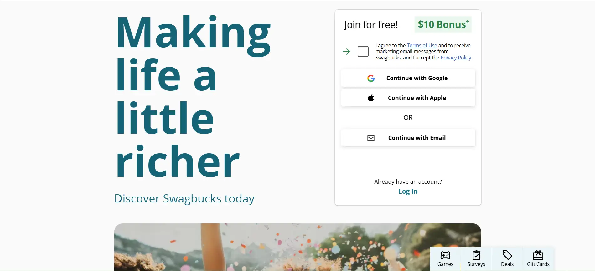 Homepage of Swagbucks