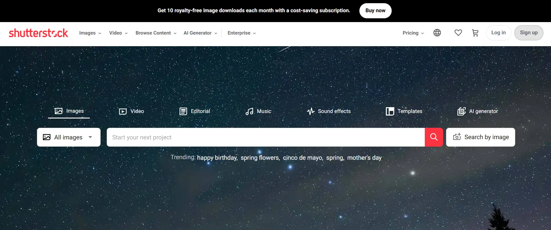 Shutterstock's homepage