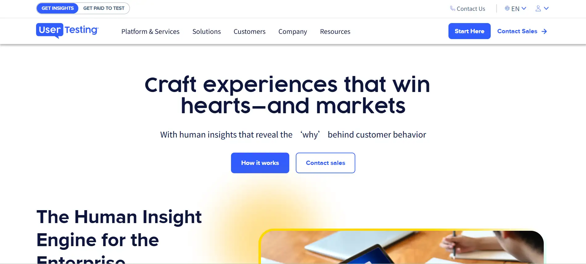 UserTesting's homepage