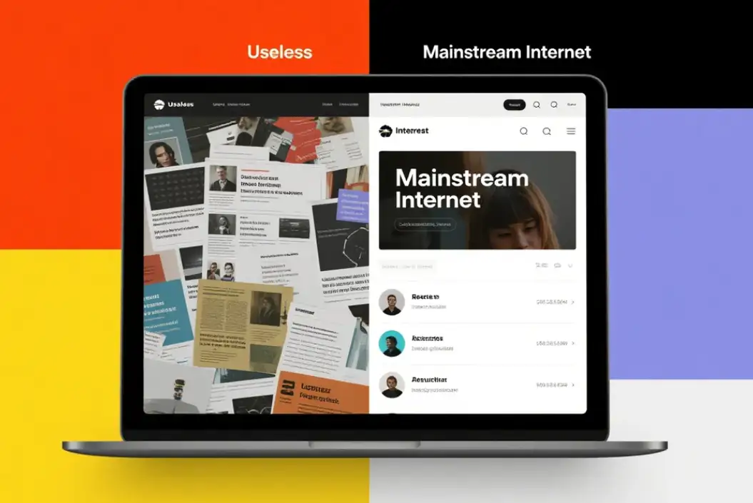 Comparison between useless websites and mainstream Internet