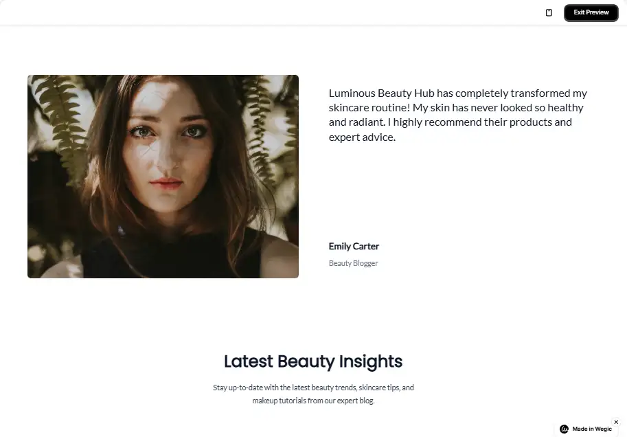 a skincare website made by wegic
