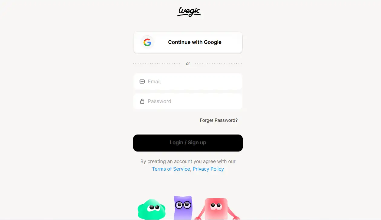 Wegic's login webpage