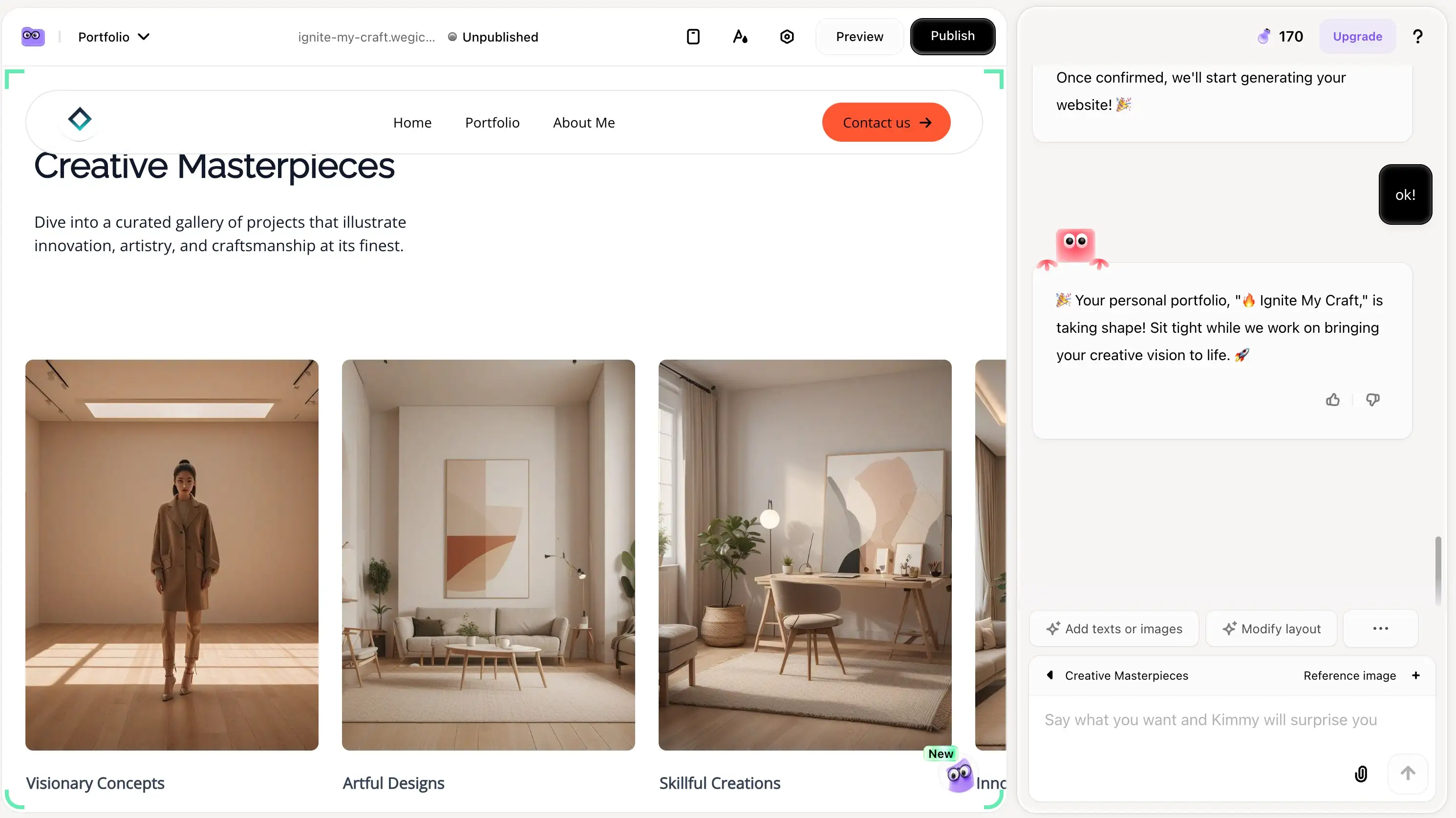 Wegic's user-friendly interface for building and tweaking your work
