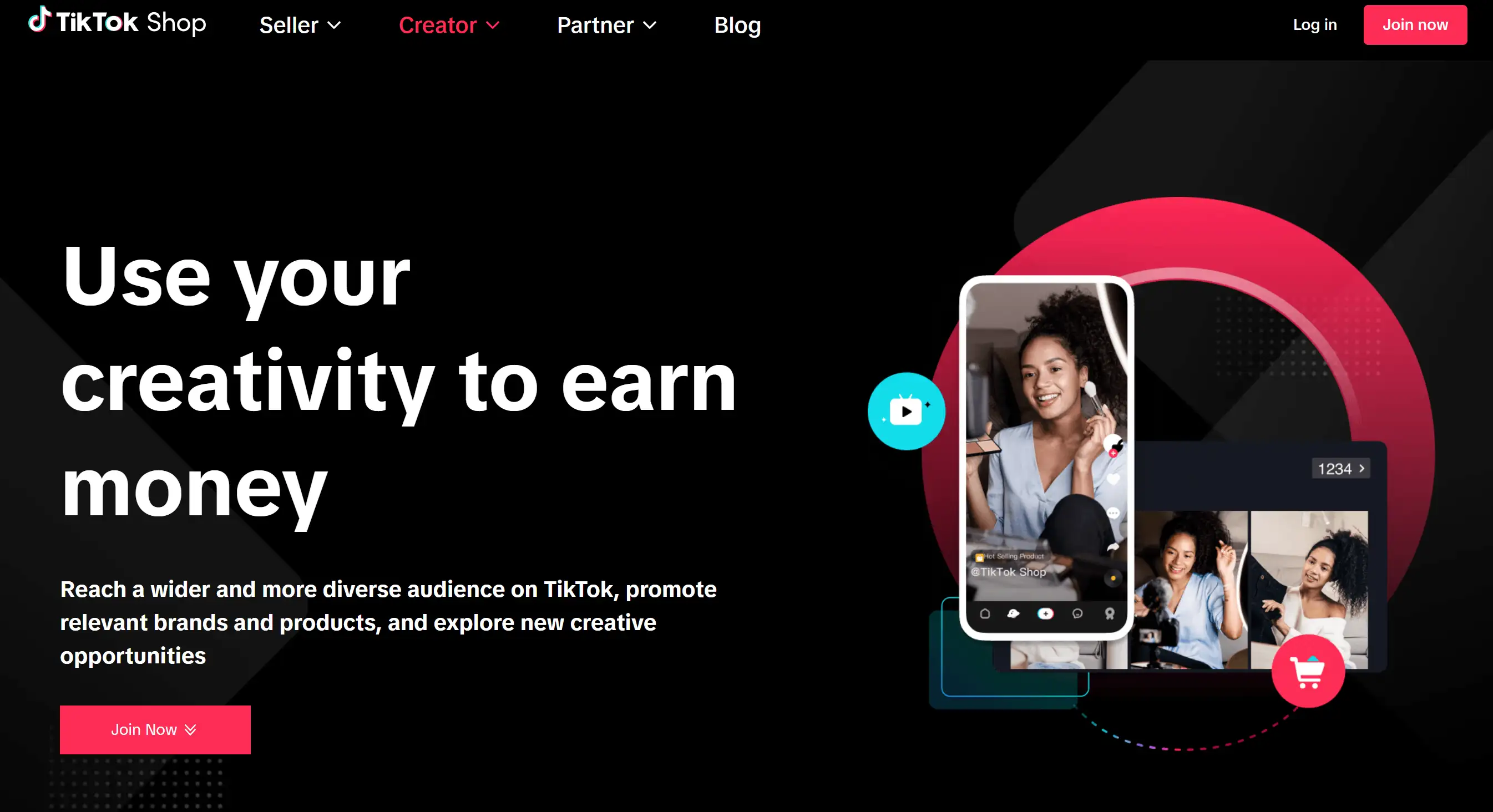 Homepage of TikTok Shop for Creators