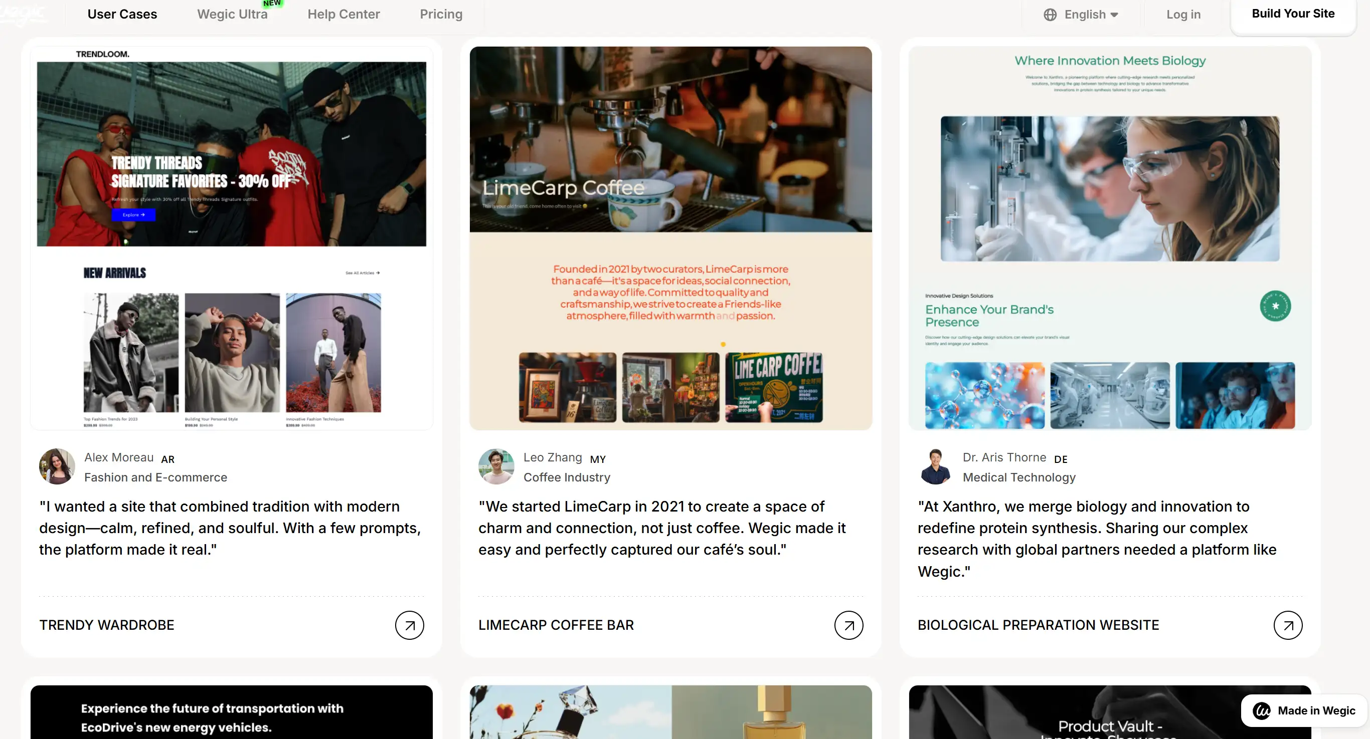 User cases of website building on Wegic