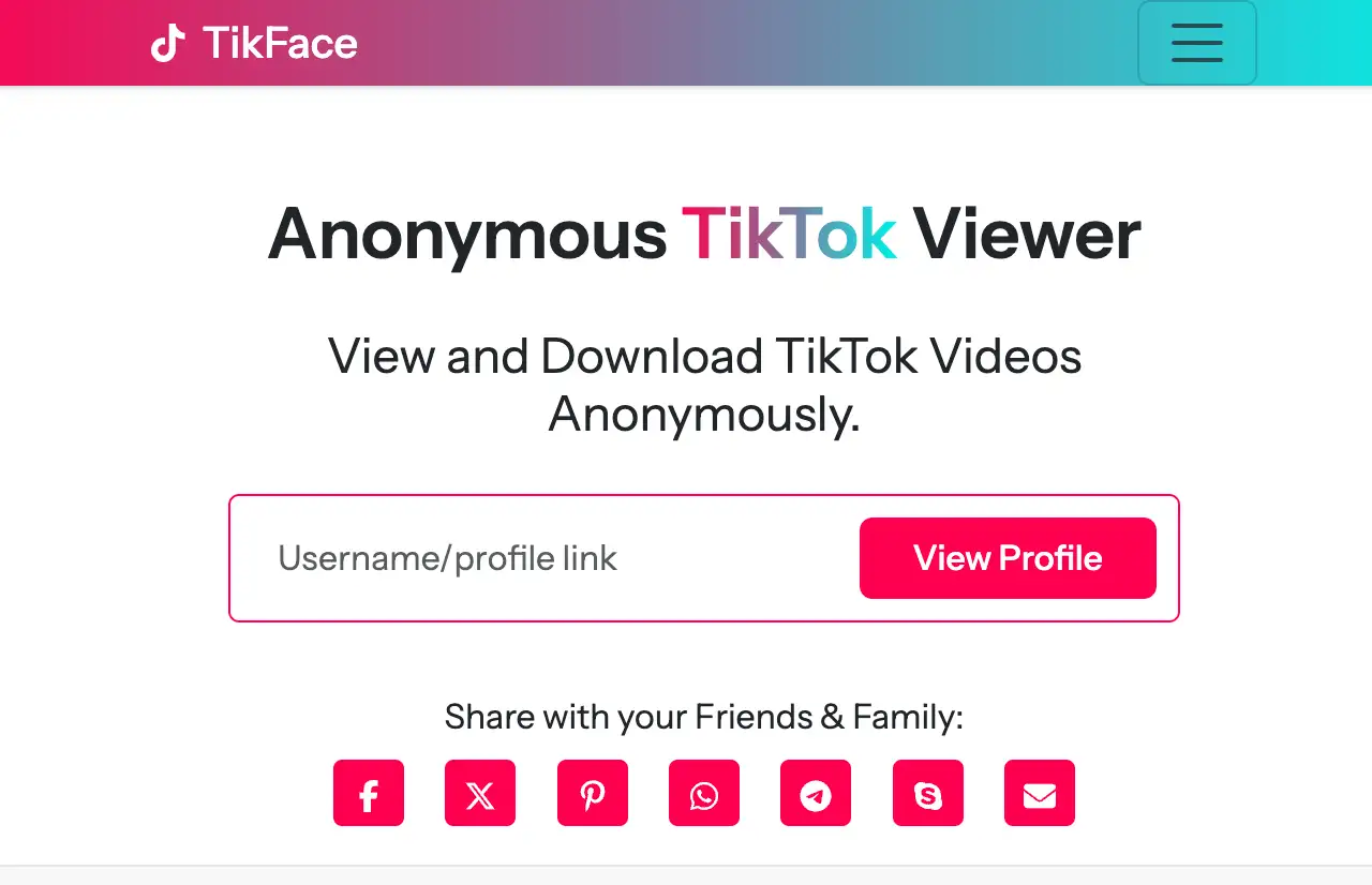 TikFace homepage