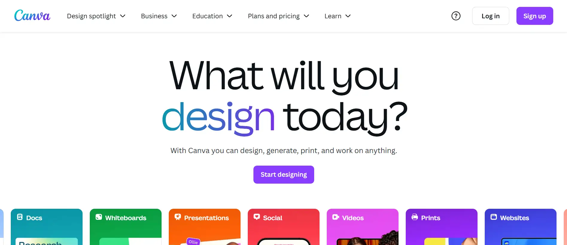 Canva's homepage