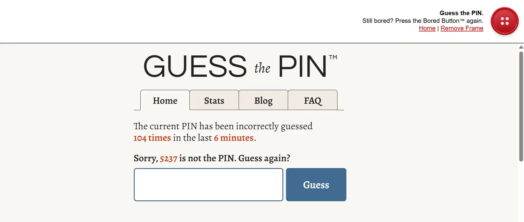 "Guess the PIN" random website from the Bored Button website