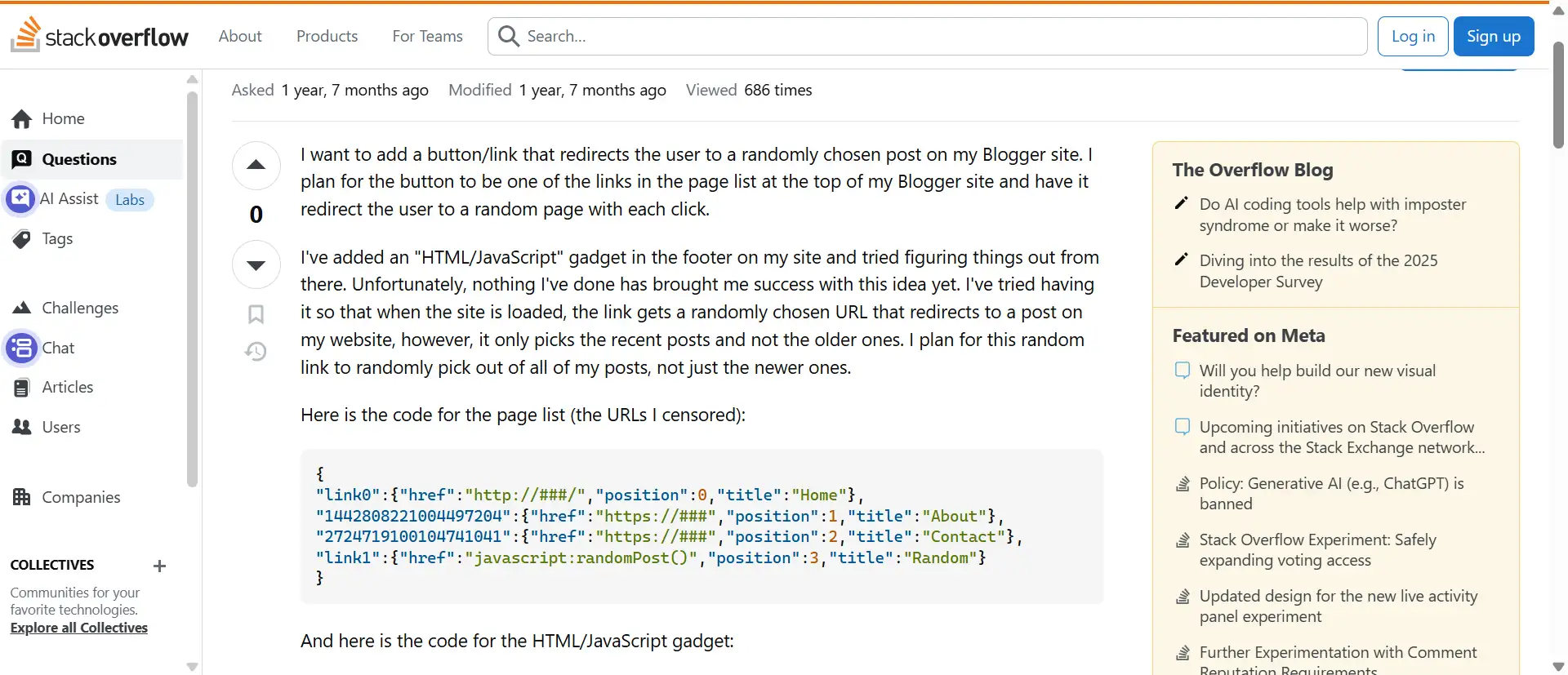 Stack Overflow question about a random post redirect. Stack Overflow question about a random post redirect.