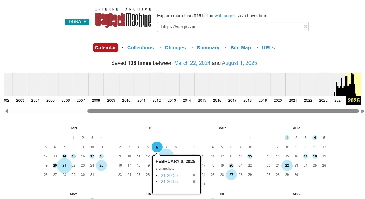 Wegic's timeline calendar on The Wayback Machine Wegic's timeline calendar on The Wayback Machine