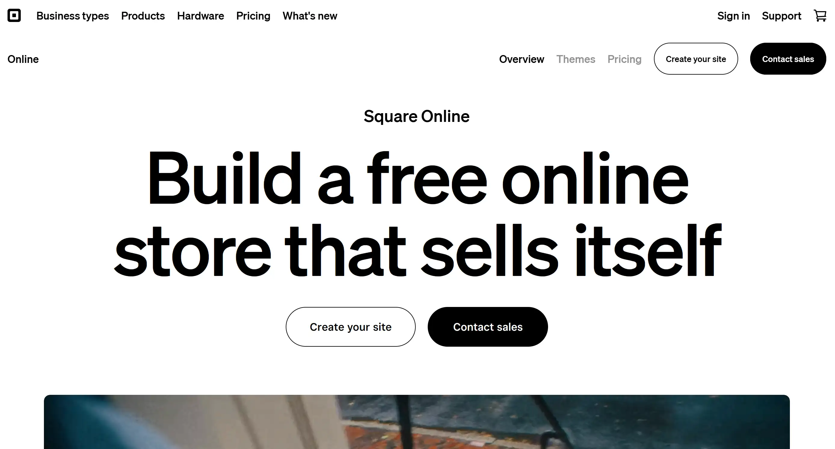 Homepage of eCommerce platform - Square Online