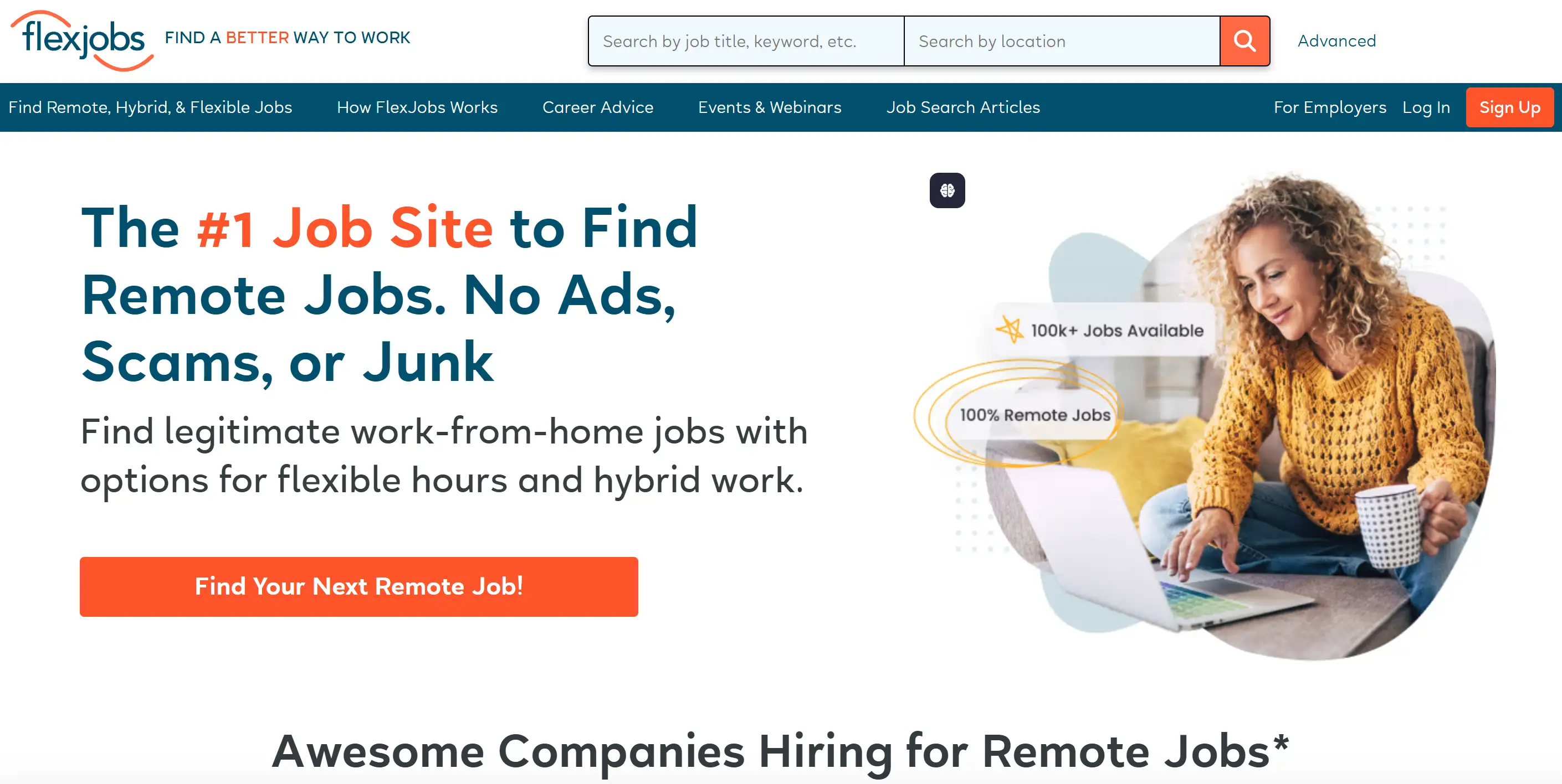 Homepage of FlexJobs