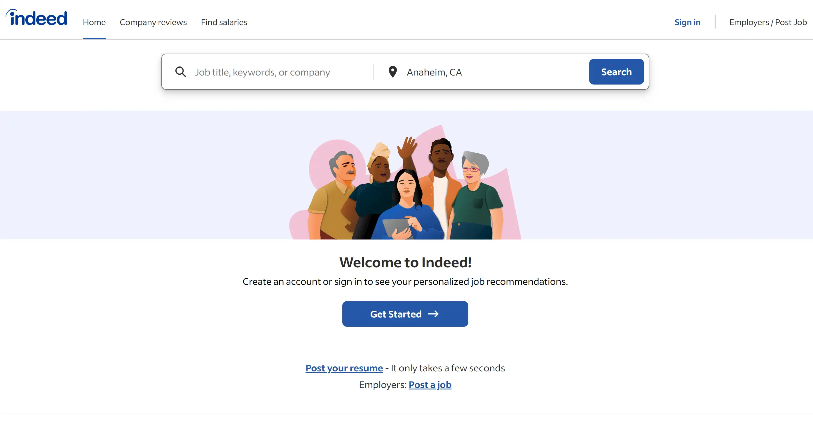 Homepage of Indeed