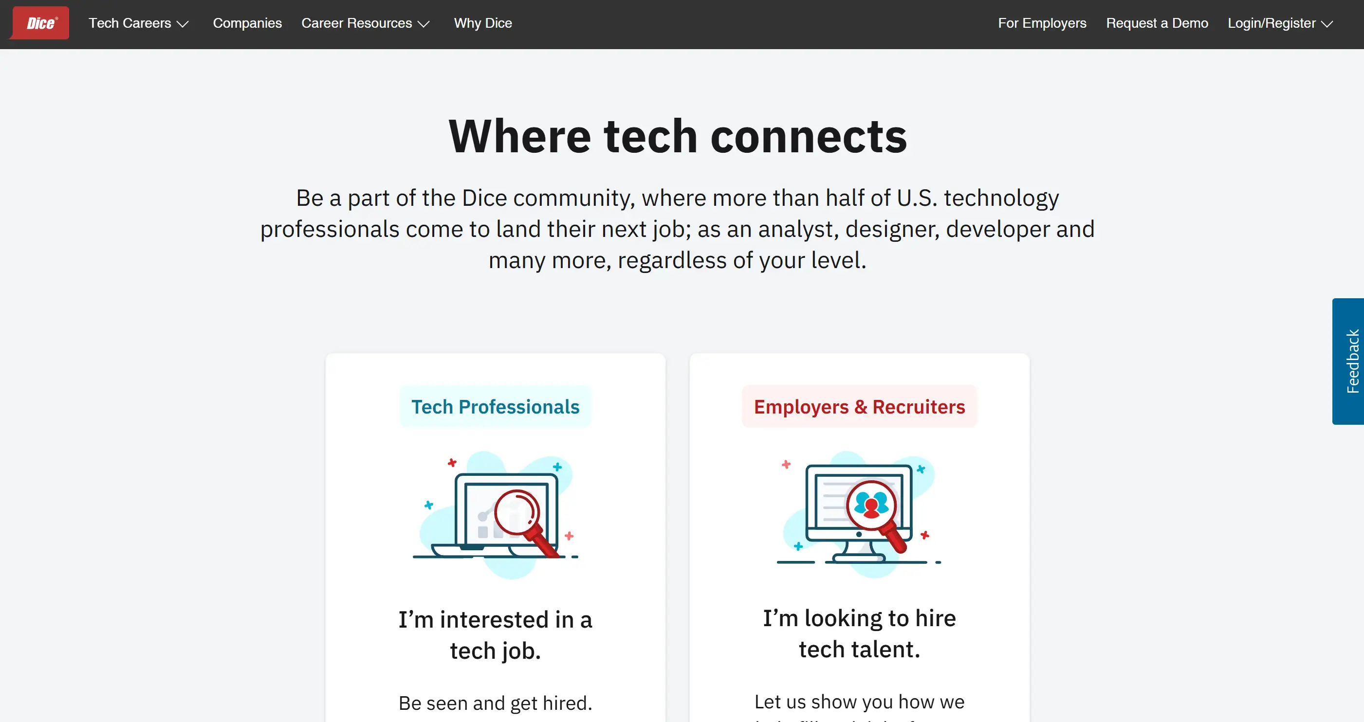 Homepage of Dice