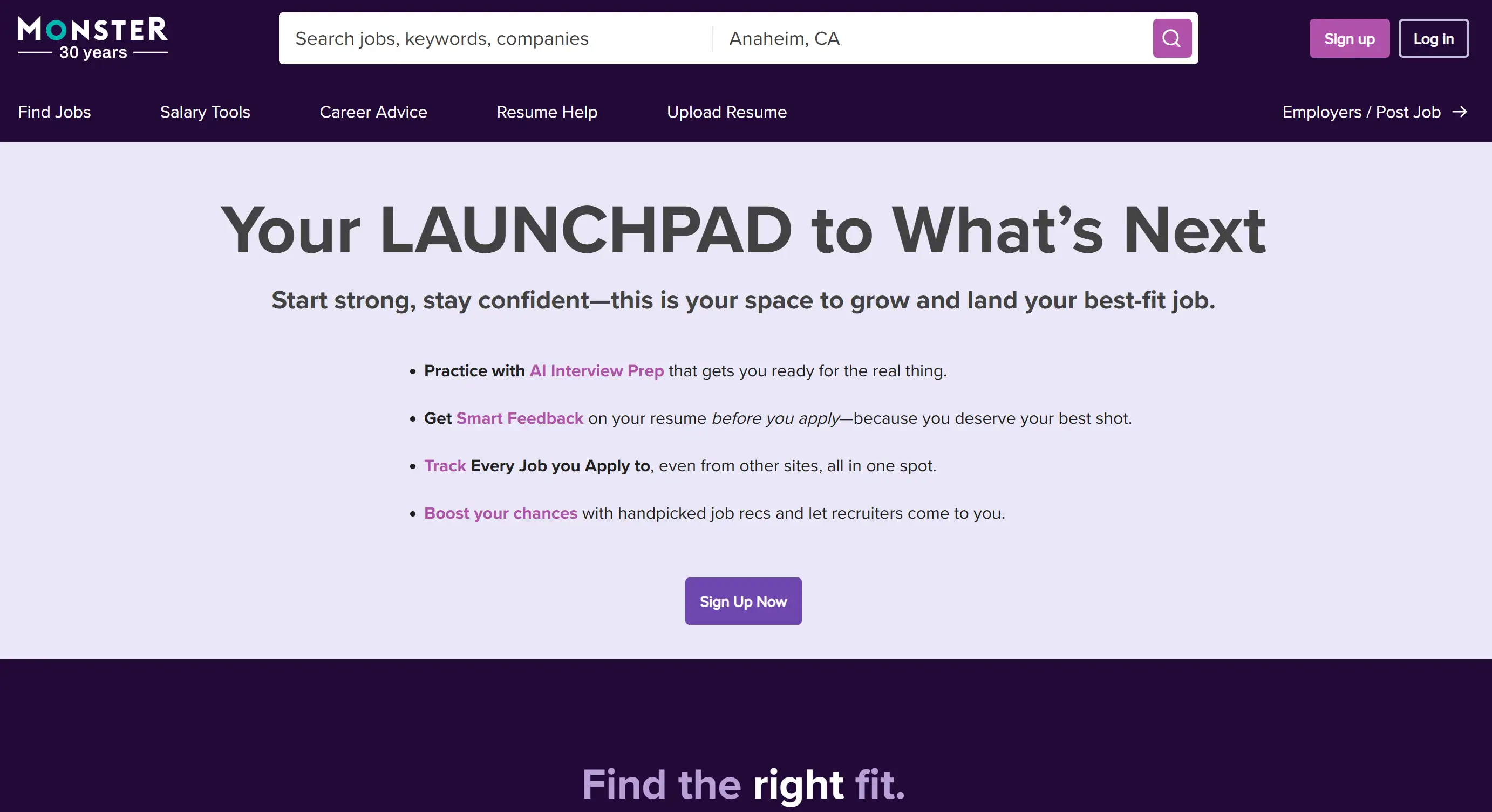 Homepage of Monster