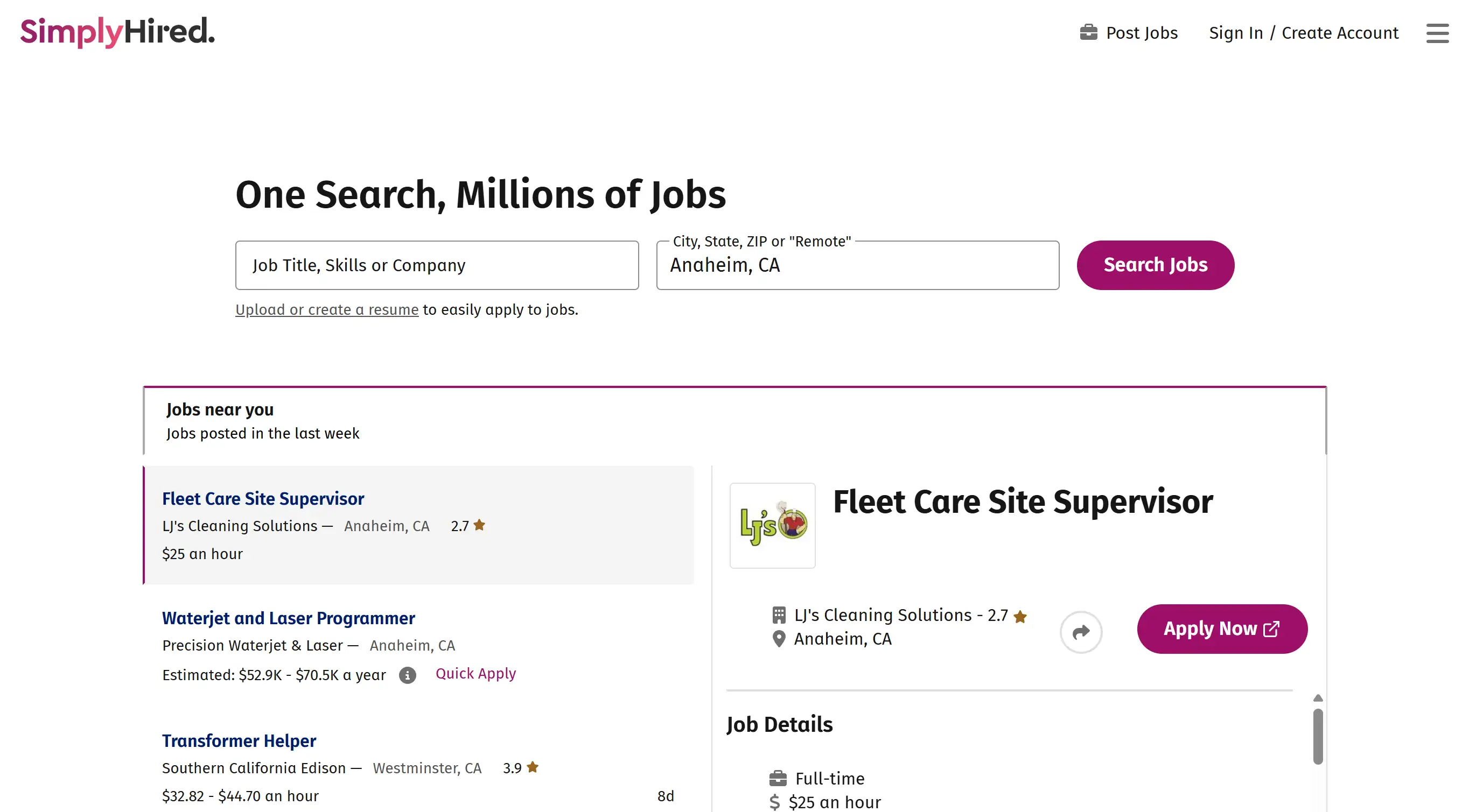 Homepage of SimplyHired