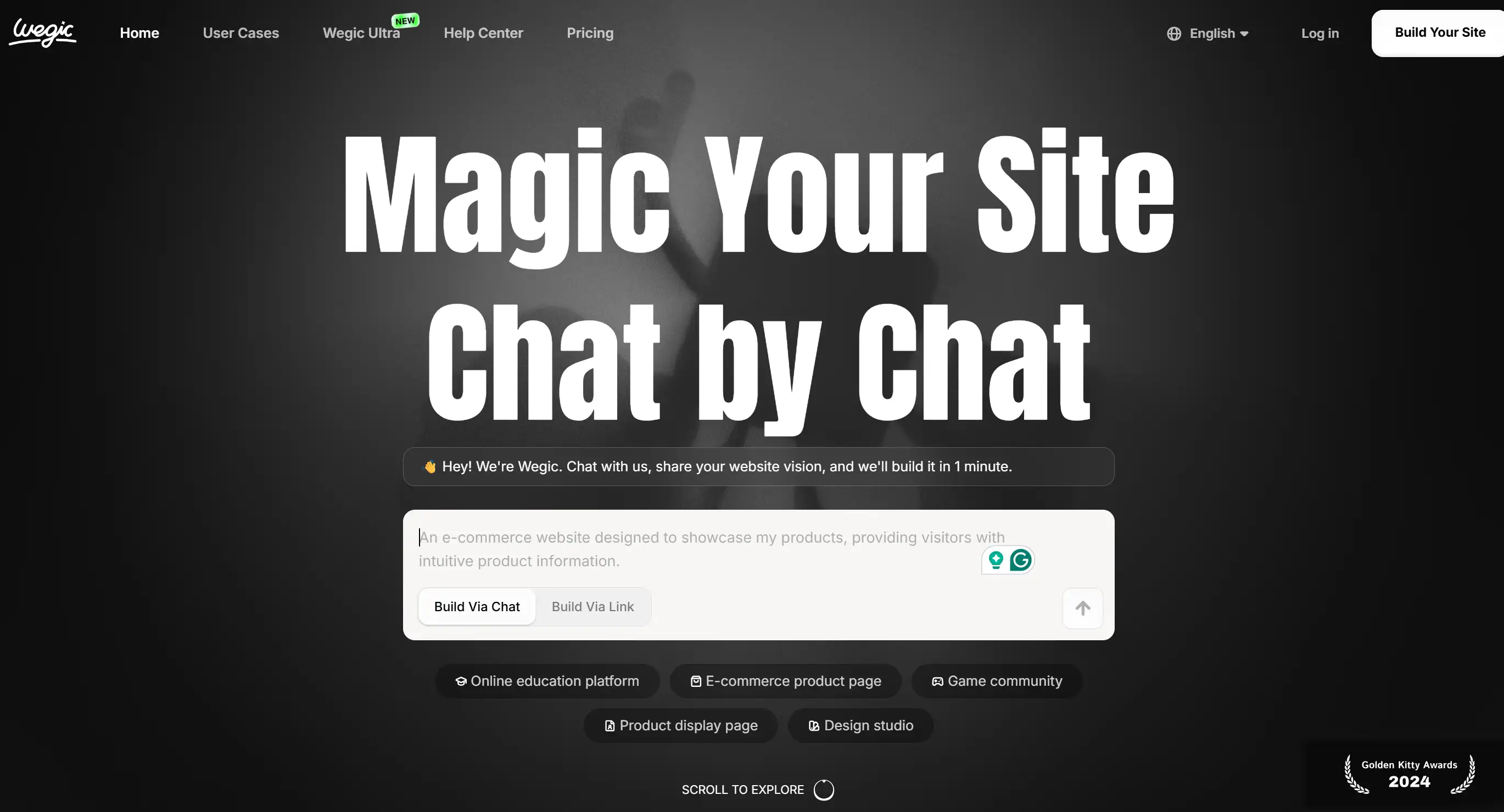 Homepage of Wegic AI