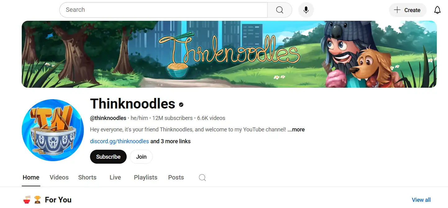 youtube page of thinknoodles