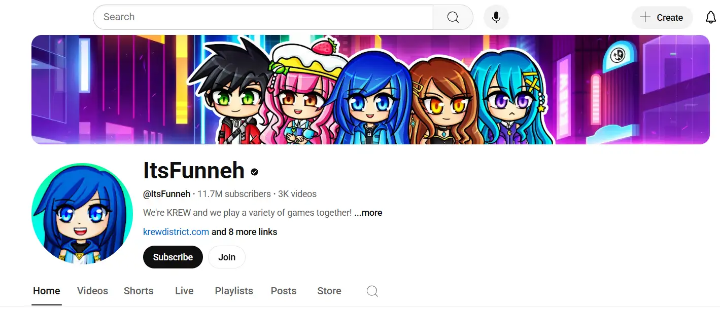 youtube page of itsfunneh
