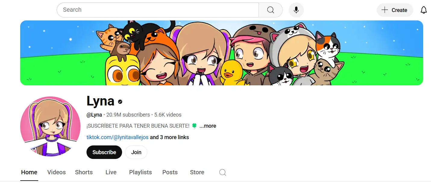 youtube page of lyna