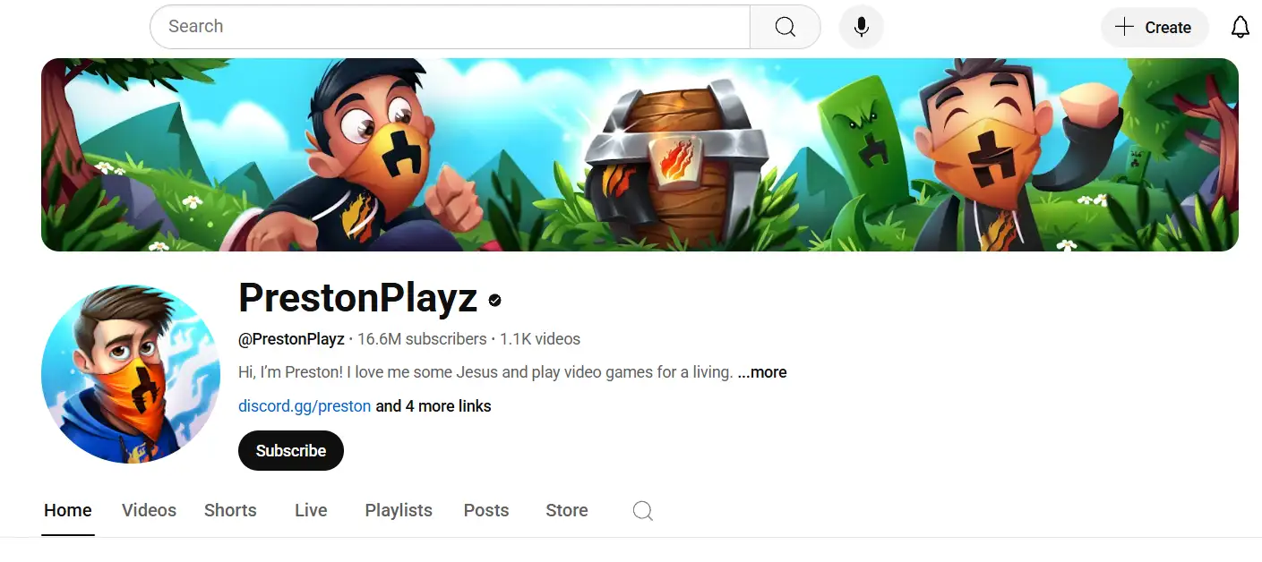 youtube page of prestonplayz