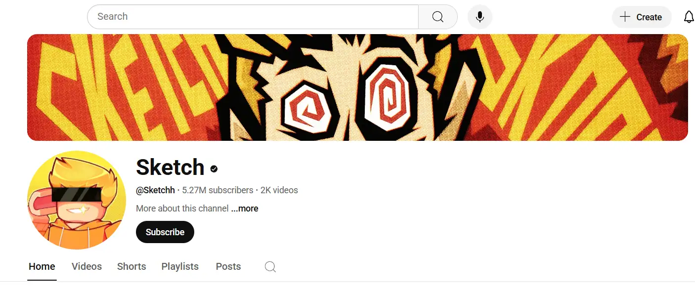 youtube page of sketch