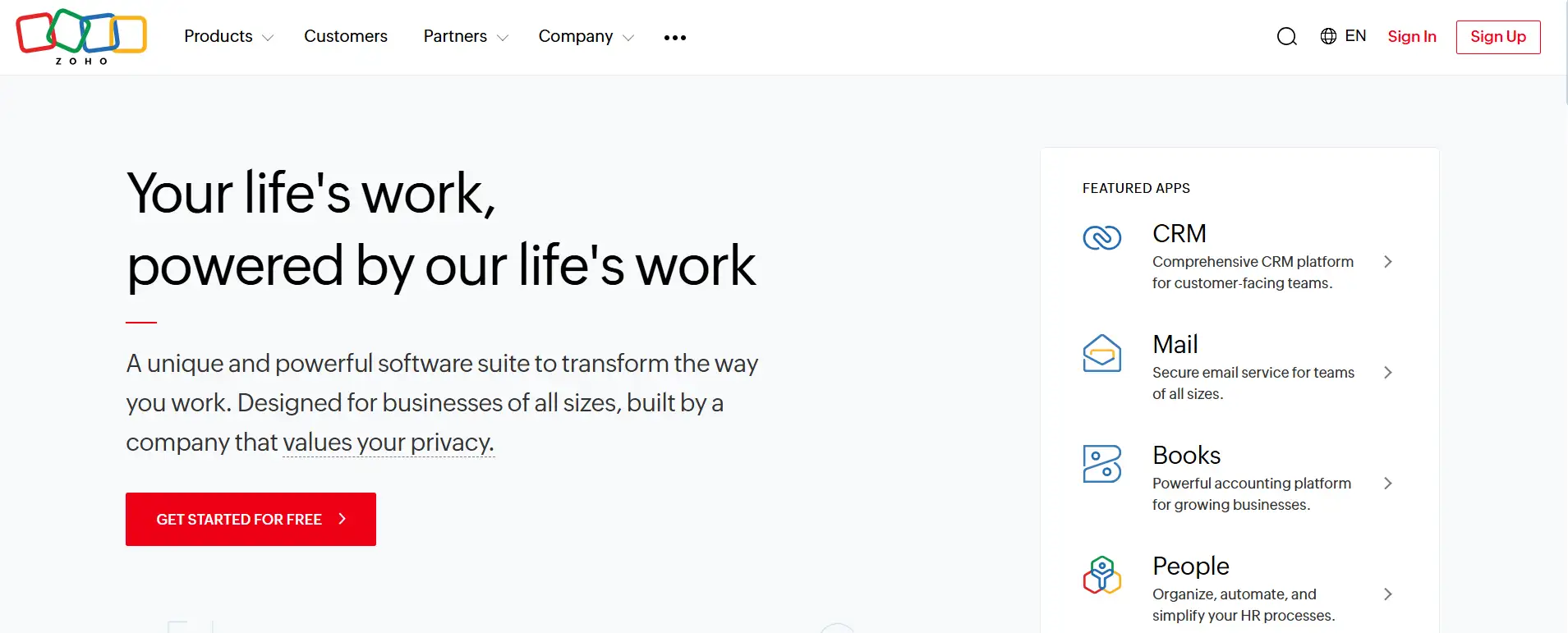 zoho homepage