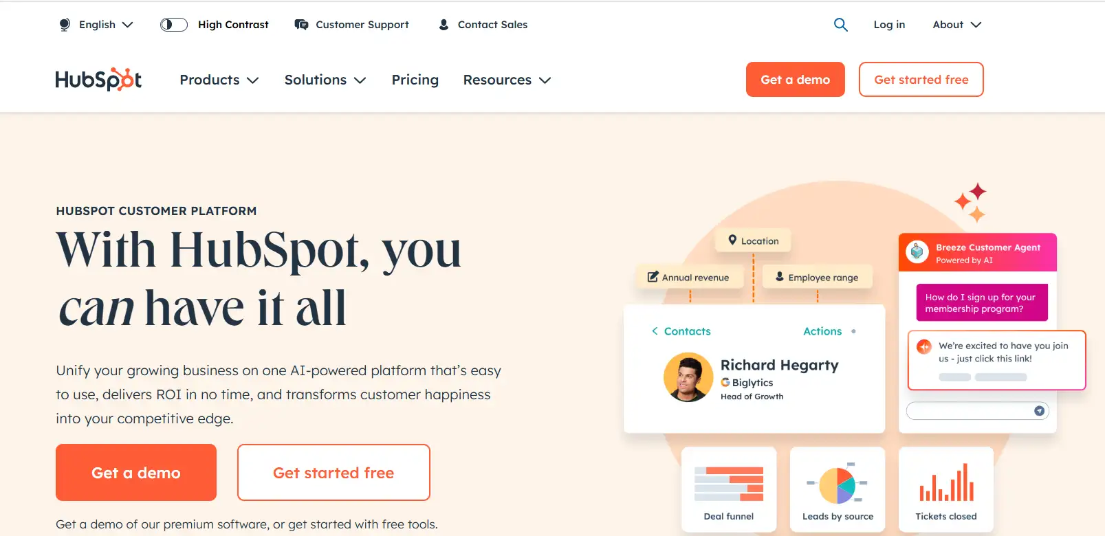 hubspot homepage