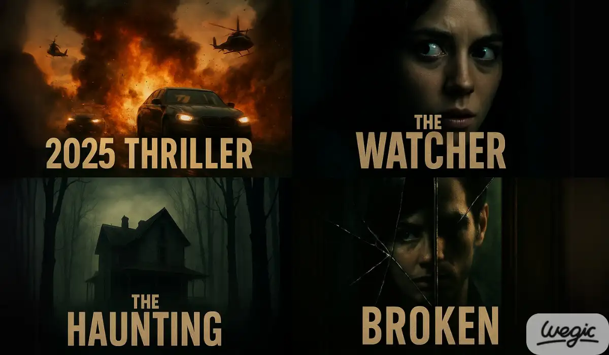 Collage of the top 2025 thriller movies including action-packed dramas
