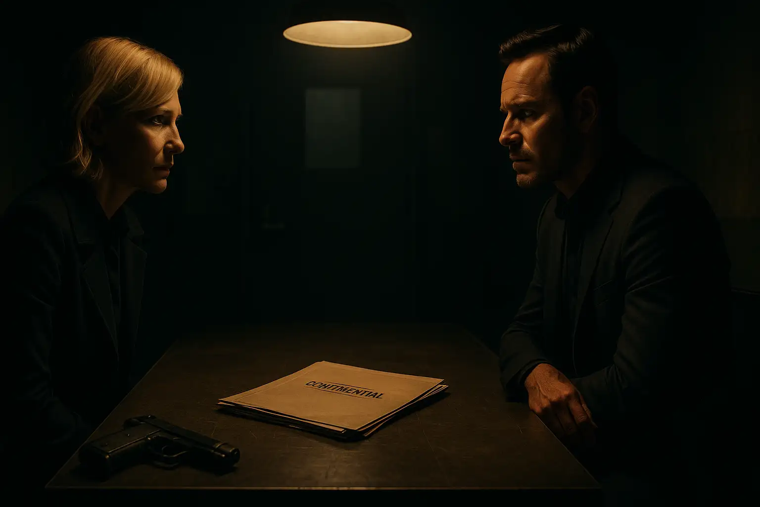 Cate Blanchett and Michael Fassbender in an intense spy scene from Black Bag, a top psychological thriller of 2025