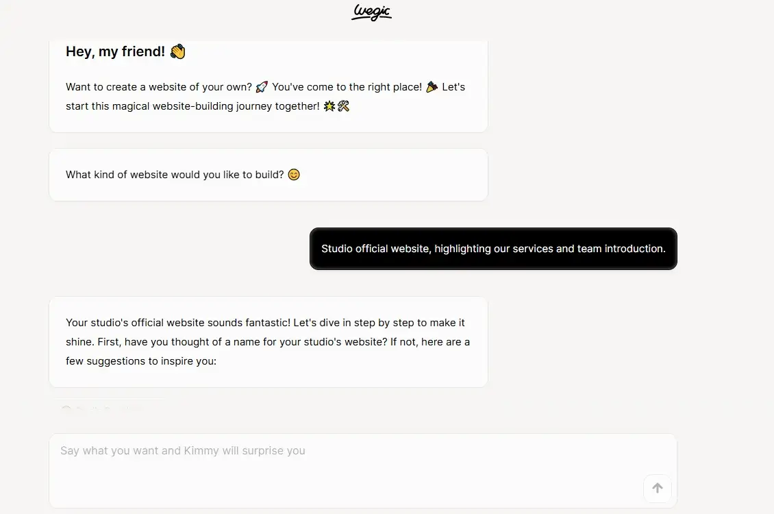 chat with kimmy to build website