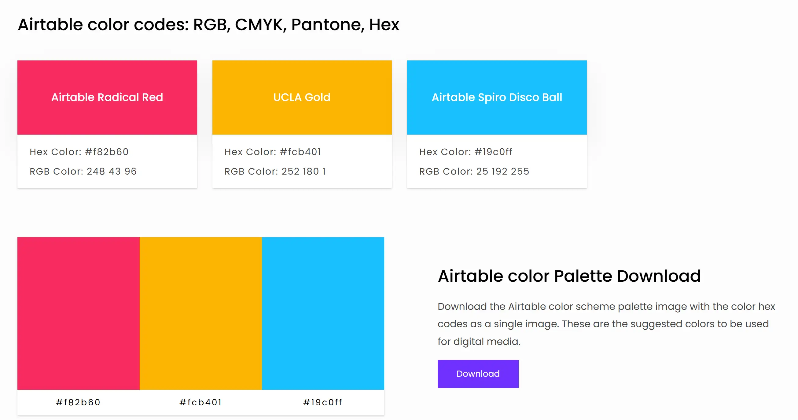 Airtable triadic colour palette display