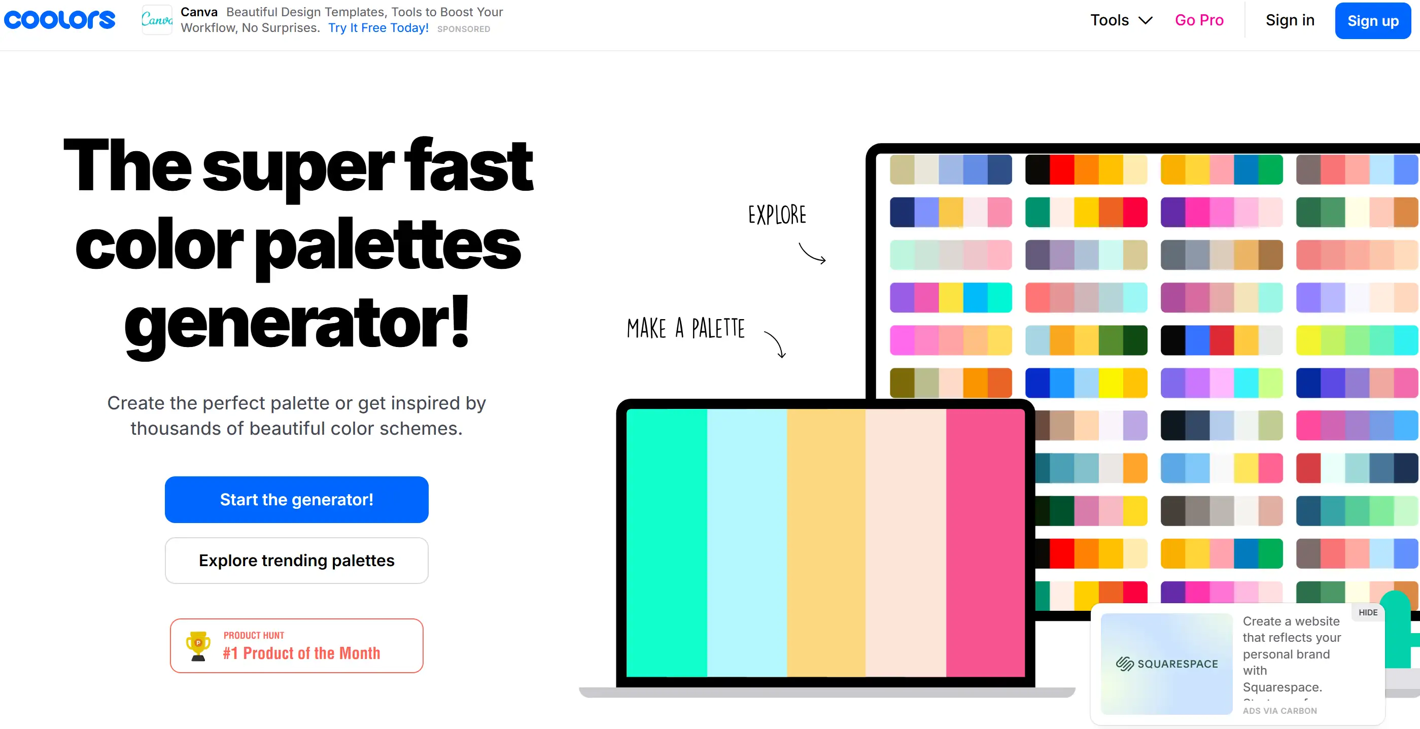 Coolors.co's homepage