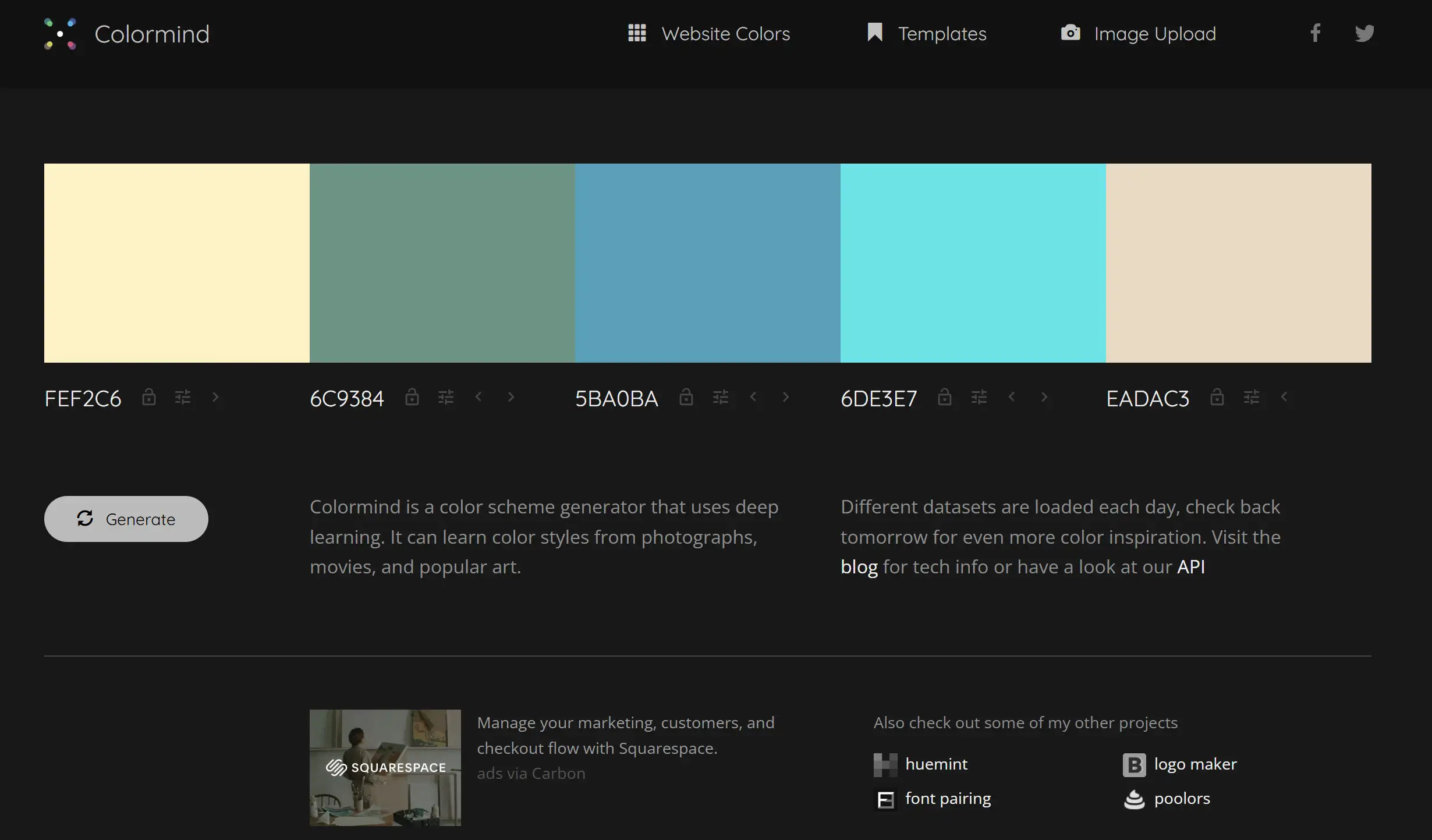Colormind's homepage