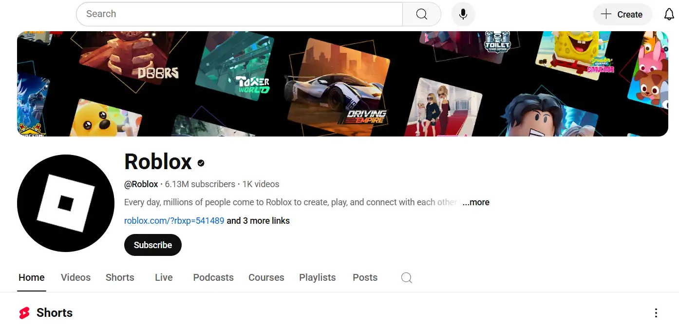 page of roblox
